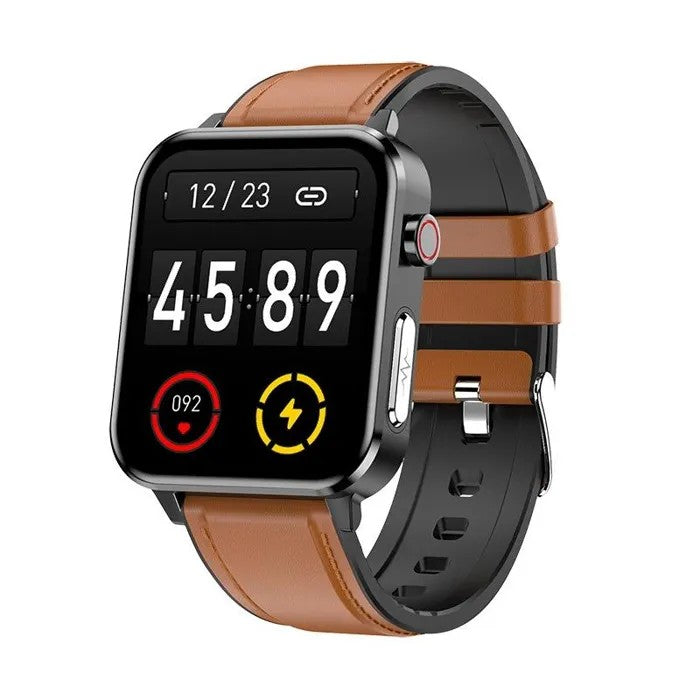 Brown Leather Smartwatch 1.7" IP68 Fitness Tracker, Health Monitor, Bluetooth 5.0