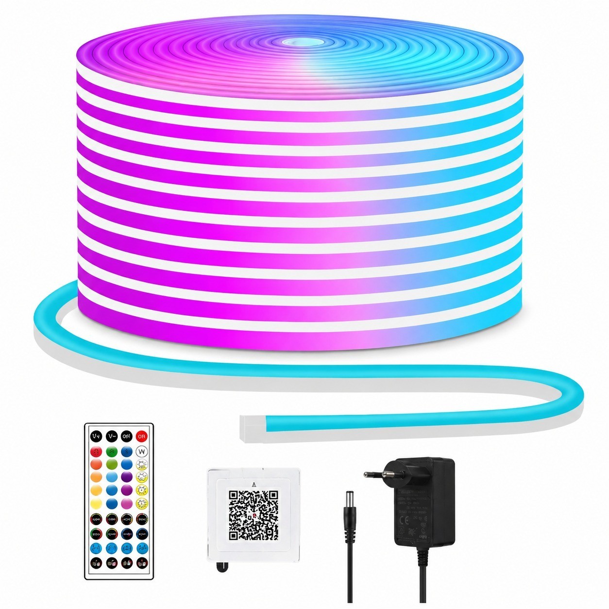 RGB Neon LED Strip, 15m 900 LEDs, App & Remote Control, IP65 Waterproof