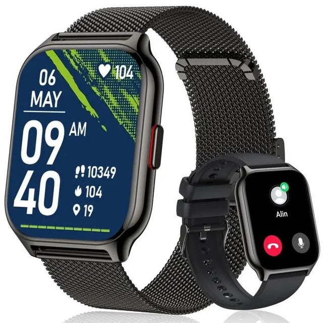 Smartwatch with Bluetooth Calling, 2.0" HD Screen, 100+ Sports Modes, Heart Rate, Blood Pressure, SpO2