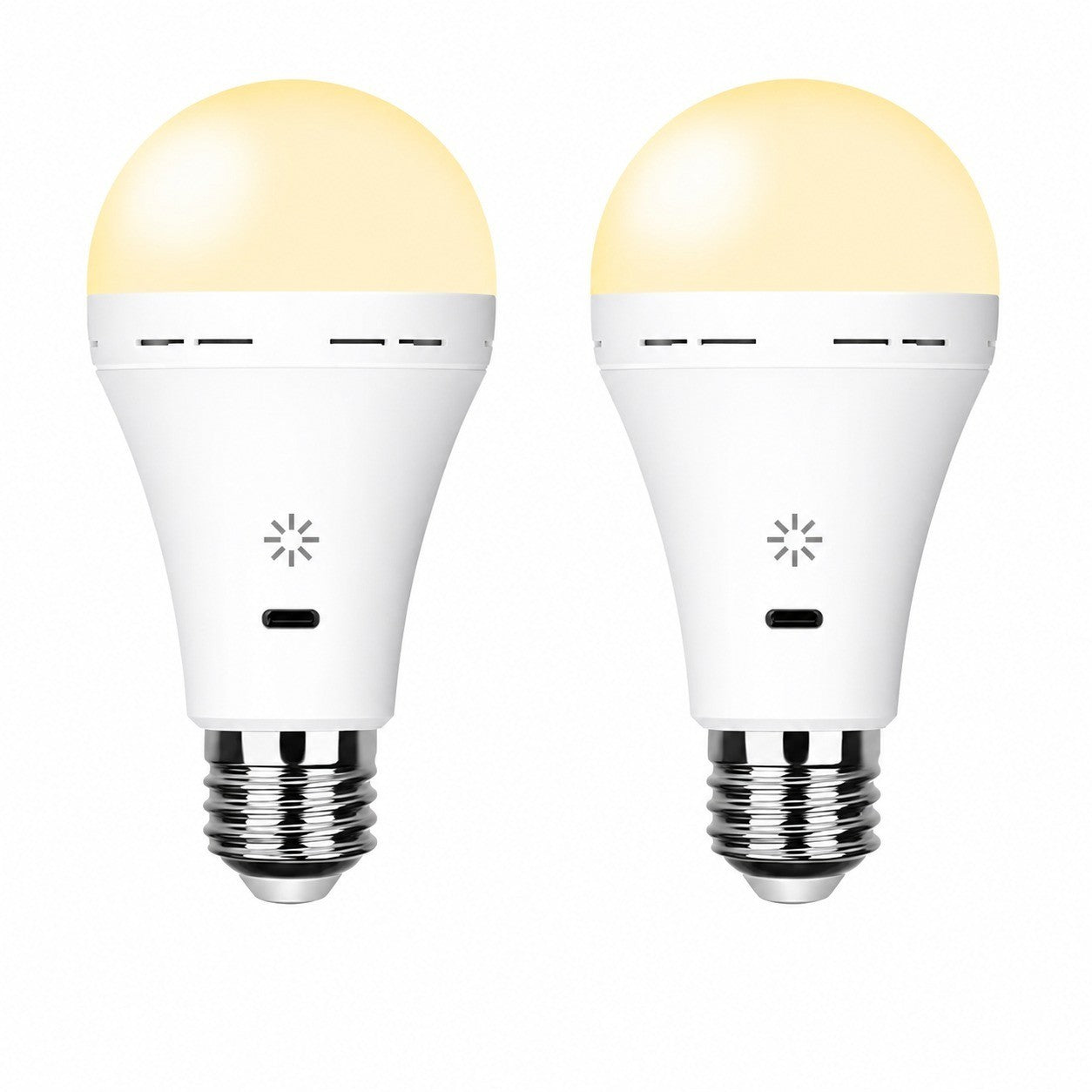 E27 USB Rechargeable LED Bulb, Dimmable, 3 Color Temperatures, Timer, Pack of 2