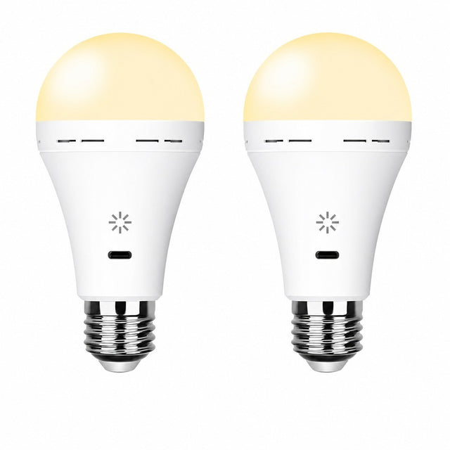 E27 USB Rechargeable LED Bulb, Dimmable, 3 Color Temperatures, Timer, Pack of 2