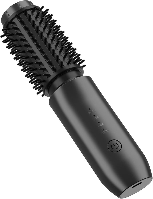 Cordless Hair Curling Brush, 3-in-1, USB Rechargeable, 7000mAh, Mini, Preto