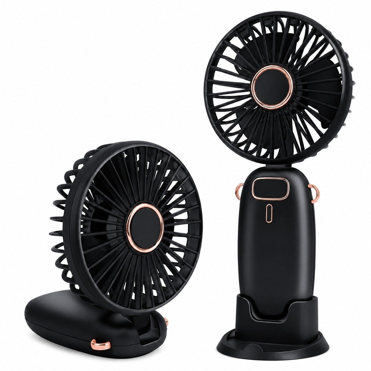 Mini Handheld Fan, Blue, 5-Speed Pocket Fan with Base, USB Rechargeable, Silent Tabletop Fan