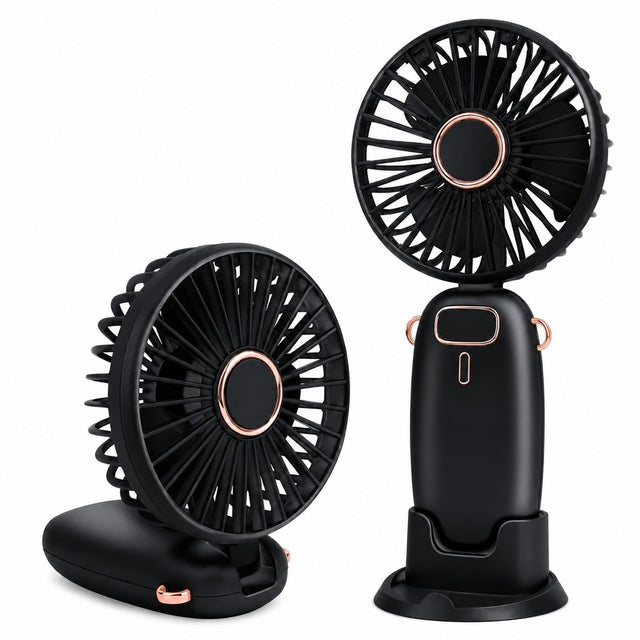 Mini Handheld Fan, Blue, 5-Speed Pocket Fan with Base, USB Rechargeable, Silent Tabletop Fan