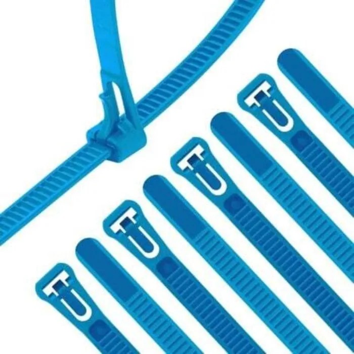 Reusable Blue Cable Ties, 100-Pack, 300mm x 7.5mm, Nylon, UV Resistant