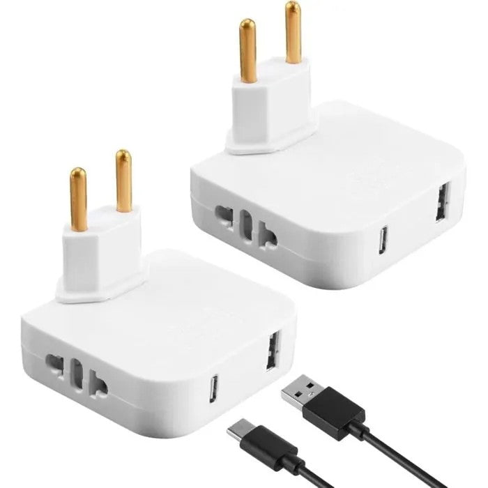 2-Pack Flat Socket for Behind Cabinets, 220V Outlets, USB & Type-C Ports, European Plug