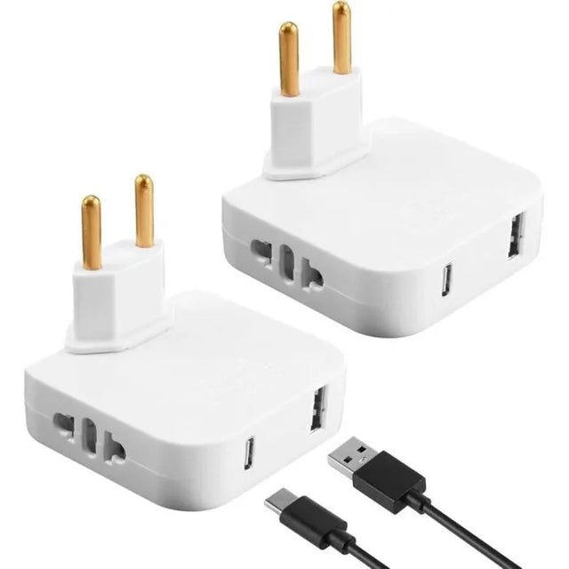 2-Pack Flat Socket for Behind Cabinets, 220V Outlets, USB & Type-C Ports, European Plug