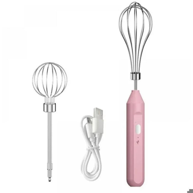 Mini Cordless Electric Whisk, Pink, Rechargeable Handheld Mixer with 2 Stainless Steel Beaters