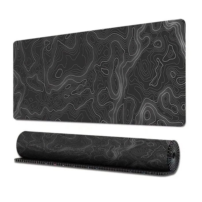 XL Black Gaming Mouse Pad with Map Lines, 80x40cm Long Desk Mat for Keyboard