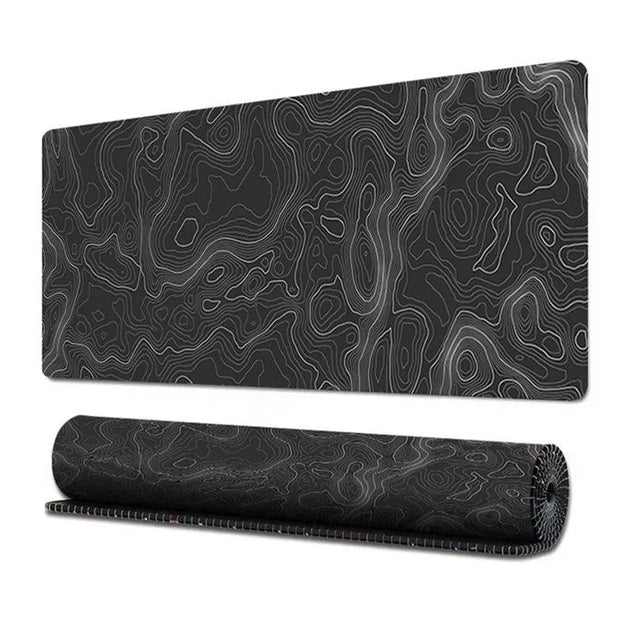 XL Black Gaming Mouse Pad with Map Lines, 80x40cm Long Desk Mat for Keyboard