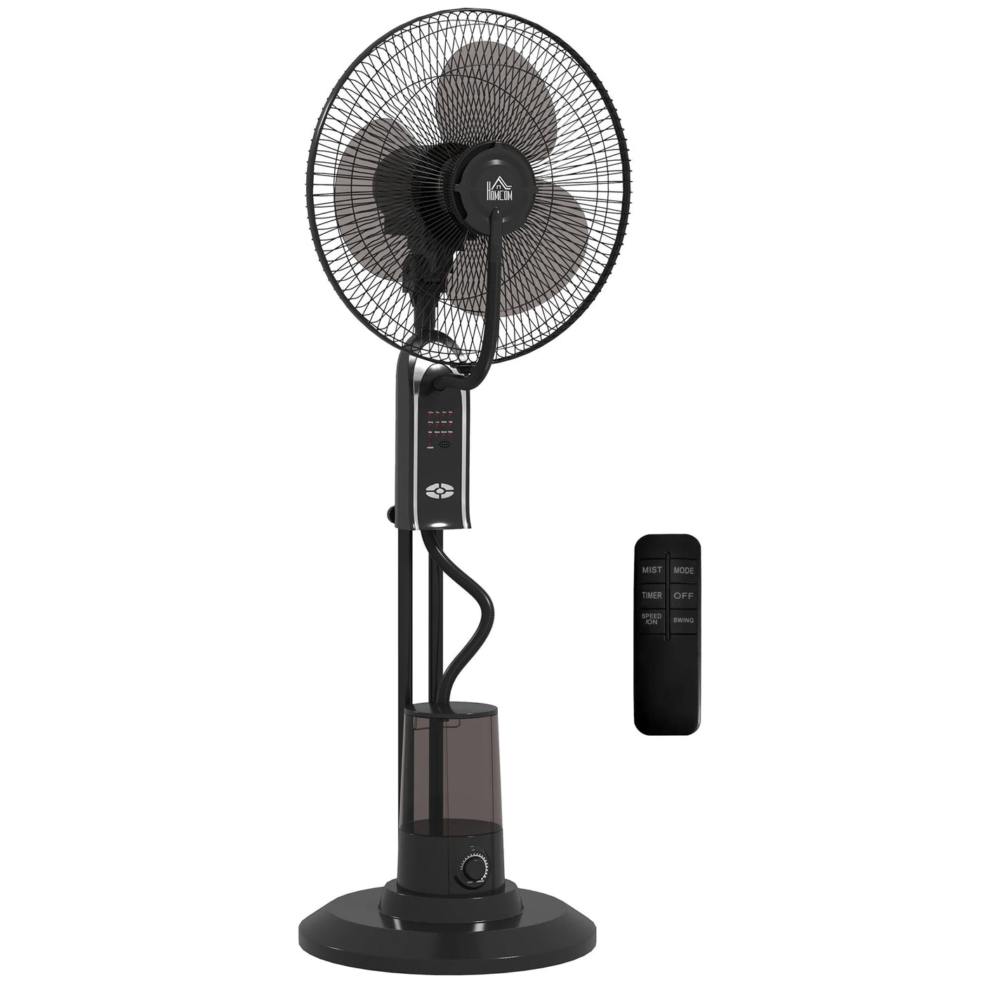 Pedestal Fan with Nebulizer, Black, 44.5x38.5x120 cm, Metal & Plastic, Ultrasonic Atomization, Remote Control